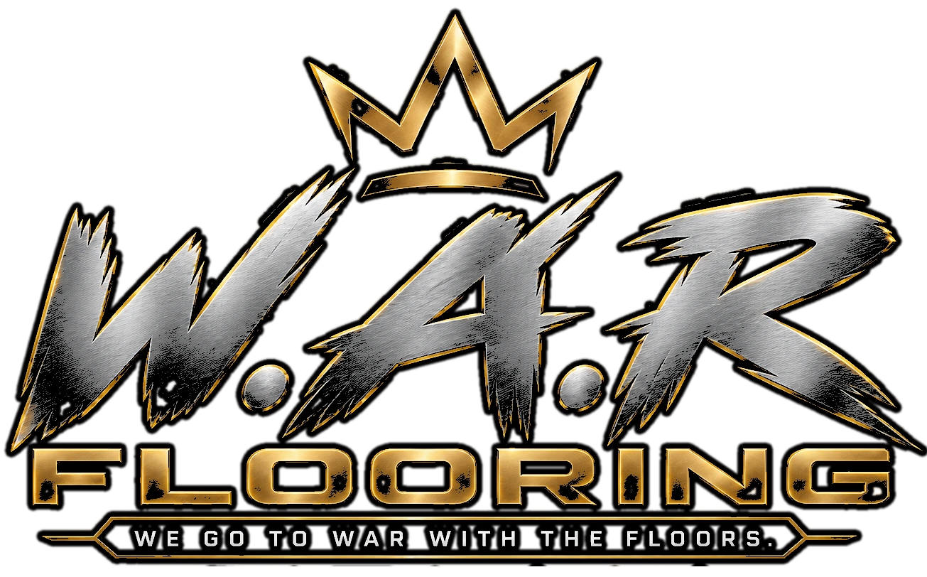 W.A.R FLOORING logo with its silver lettering and gold details.